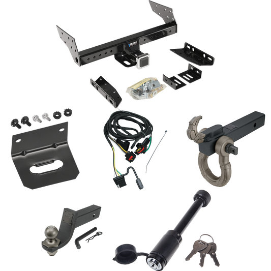 Fits 1991-1995 Dodge Caravan C/V Trailer Hitch Tow PKG w/ 4-Flat Wiring + Interlock Tactical Starter Kit w/ 3-1/4" Drop & 2" Ball + Tactical Hook & Shackle Mount + Tactical Dogbone Lock + Wiring Bracket (For 2 WD, Short Wheelbase Models) By Reese Tow