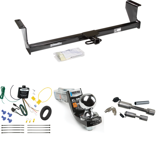 Fits 2003-2007 Volvo XC70 Trailer Hitch Tow PKG w/ 4-Flat Wiring Harness + Interlock Starter Kit w/ 2" Ball 2-1/2" Drop 2" Rise + Dual Hitch & Coupler Locks (For Wagon, AWD Models) By Draw-Tite