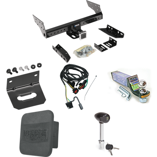 Fits 1991-1995 Plymouth Voyager Trailer Hitch Tow PKG w/ 4-Flat Wiring + Starter Kit Ball Mount w/ 2" Drop & 1-7/8" Ball + Wiring Bracket + Hitch Lock + Hitch Cover By Reese Towpower