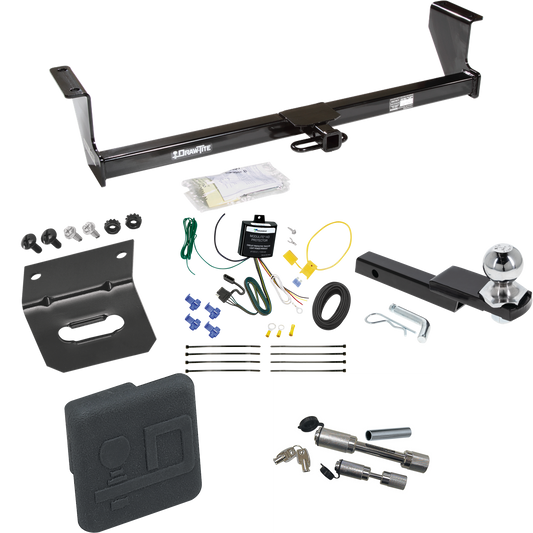 Fits 2001-2007 Volvo V70 Trailer Hitch Tow PKG w/ 4-Flat Wiring Harness + Interlock Starter Kit w/ 2" Ball 1-1/4" Drop 3/4" Rise + Wiring Bracket + Hitch Cover + Dual Hitch & Coupler Locks (For Wagon Models) By Draw-Tite