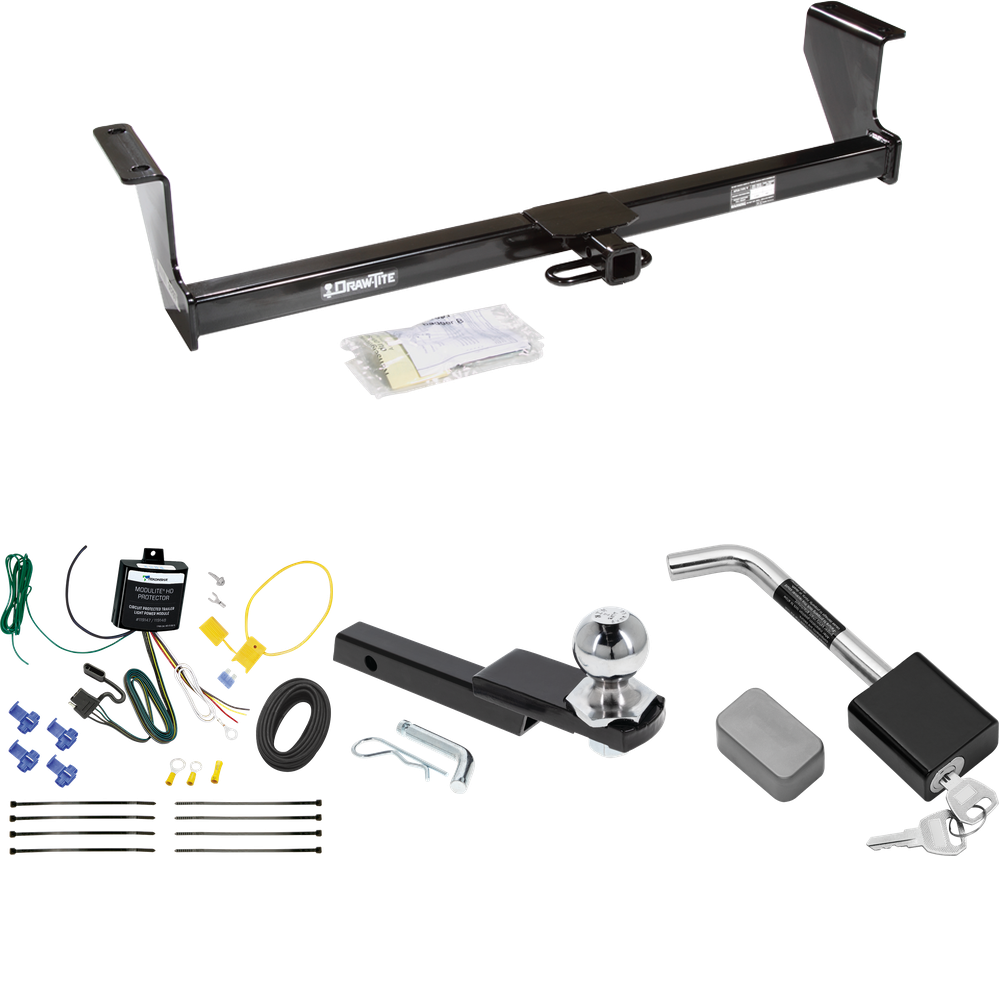 Fits 2003-2007 Volvo XC70 Trailer Hitch Tow PKG w/ 4-Flat Wiring Harness + Interlock Starter Kit w/ 2" Ball 1-1/4" Drop 3/4" Rise + Hitch Lock (For Wagon, AWD Models) By Draw-Tite