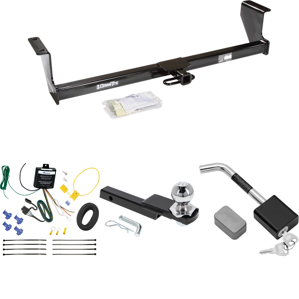 Fits 2001-2007 Volvo V70 Trailer Hitch Tow PKG w/ 4-Flat Wiring Harness + Interlock Starter Kit w/ 2" Ball 1-1/4" Drop 3/4" Rise + Hitch Lock (For Wagon Models) By Draw-Tite