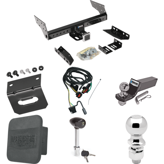 Fits 1991-1995 Plymouth Voyager Trailer Hitch Tow PKG w/ 4-Flat Wiring + Starter Kit Ball Mount w/ 2" Drop & 2" Ball + 2-5/16" Ball + Wiring Bracket + Hitch Lock + Hitch Cover By Reese Towpower