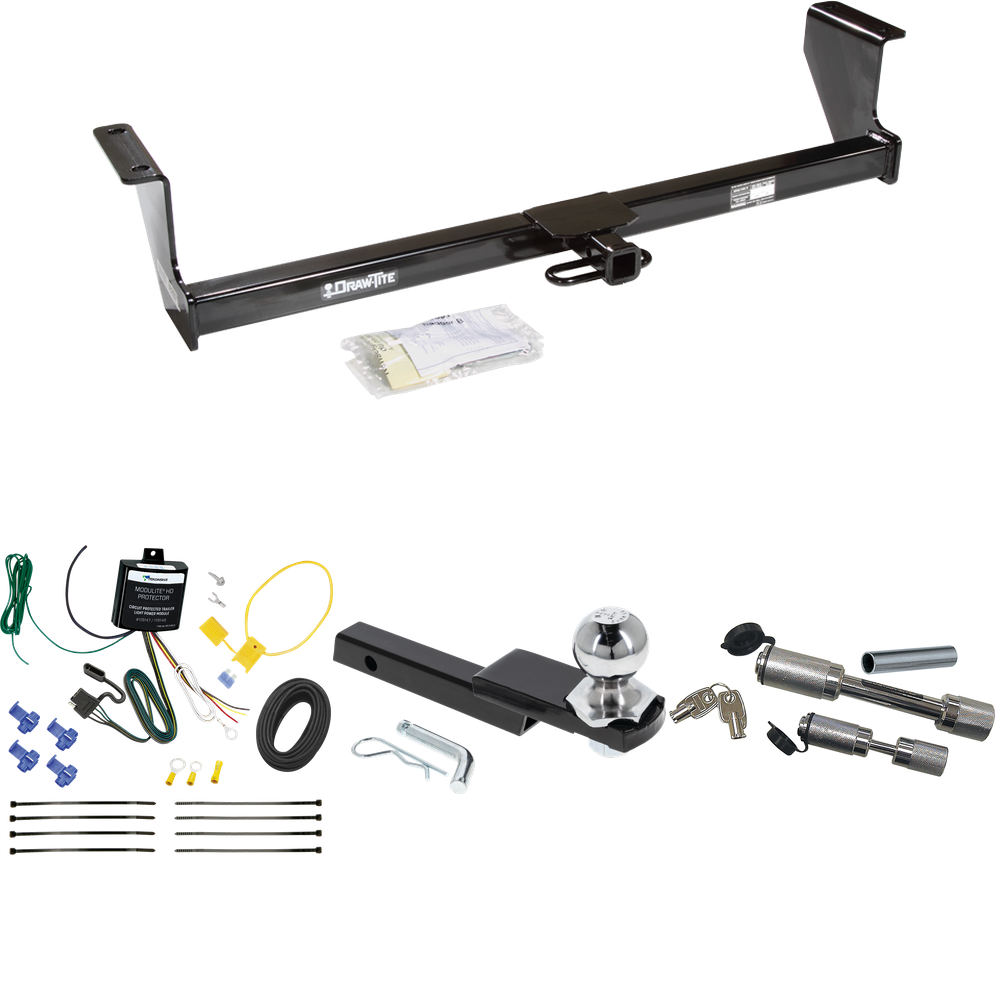 Fits 2003-2007 Volvo XC70 Trailer Hitch Tow PKG w/ 4-Flat Wiring Harness + Interlock Starter Kit w/ 2" Ball 1-1/4" Drop 3/4" Rise + Dual Hitch & Coupler Locks (For Wagon, AWD Models) By Draw-Tite