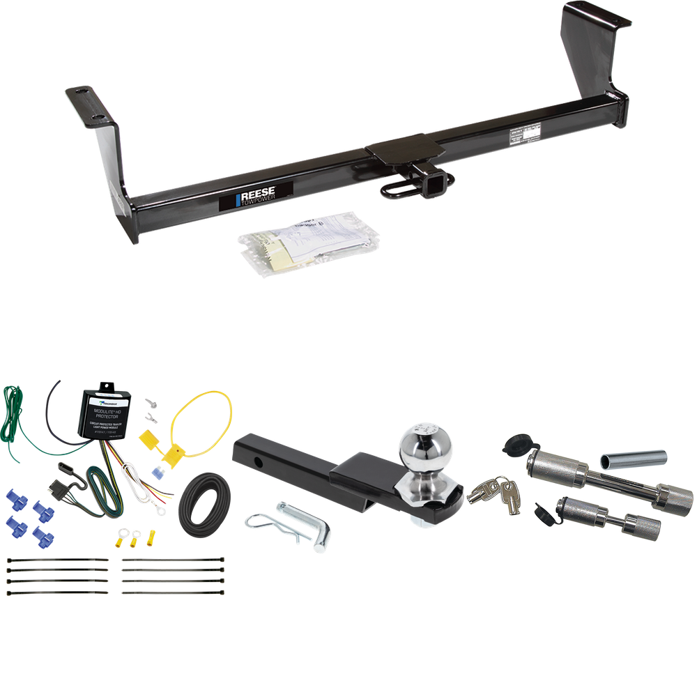 Fits 2003-2007 Volvo XC70 Trailer Hitch Tow PKG w/ 4-Flat Wiring Harness + Interlock Starter Kit w/ 2" Ball 1-1/4" Drop 3/4" Rise + Dual Hitch & Coupler Locks (For Wagon, AWD Models) By Reese Towpower