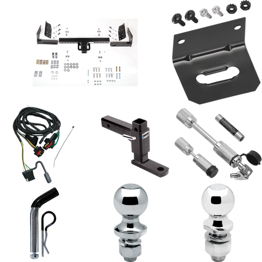 Fits 1991-1995 Dodge Caravan Trailer Hitch Tow PKG w/ 4-Flat Wiring Harness + Adjustable Drop Rise Ball Mount + Pin/Clip + 2" Ball + 1-7/8" Ball + Dual Hitch & Coupler Locks (For 2 WD, Short Wheelbase Models) By Reese Towpower