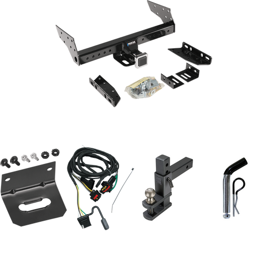 Fits 1991-1995 Plymouth Grand Voyager Trailer Hitch Tow PKG w/ 4-Flat Wiring Harness + Adjustable Drop Rise Clevis Hitch Ball Mount w/ 2" Ball + Pin/Clip + Wiring Bracket (For 2 WD, Long Wheelbase Models) By Reese Towpower