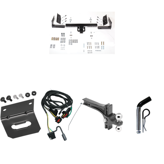 Fits 1991-1995 Plymouth Voyager Trailer Hitch Tow PKG w/ 4-Flat Wiring Harness + Dual Adjustable Drop Rise Ball Ball Mount 2" & 2-5/16" Trailer Balls + Pin/Clip + Wiring Bracket By Reese Towpower