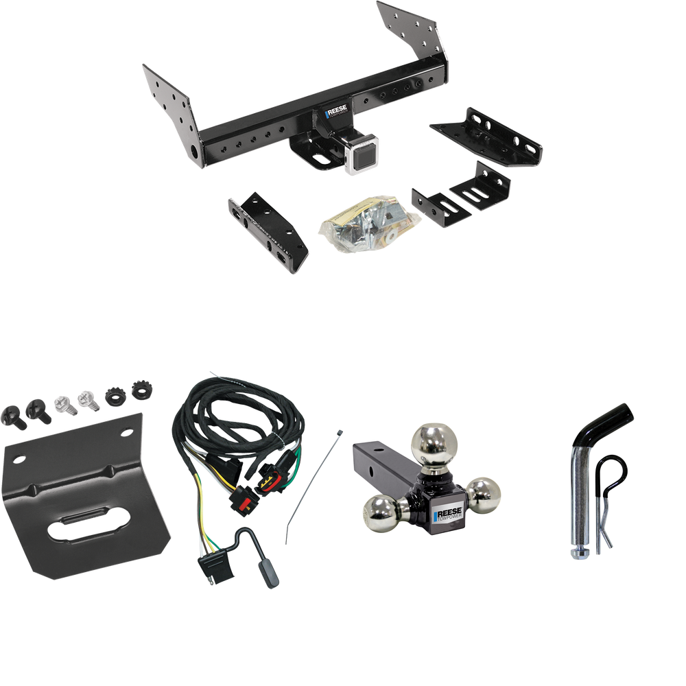 Fits 1991-1995 Chrysler Town & Country Trailer Hitch Tow PKG w/ 4-Flat Wiring Harness + Triple Ball Ball Mount 1-7/8" & 2" & 2-5/16" Trailer Balls + Pin/Clip + Wiring Bracket (For 2 WD, Long Wheelbase Models) By Reese Towpower