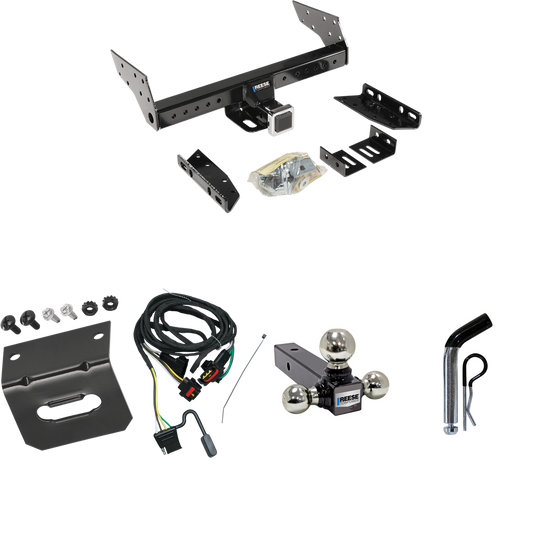 Fits 1991-1995 Chrysler Town & Country Trailer Hitch Tow PKG w/ 4-Flat Wiring Harness + Triple Ball Ball Mount 1-7/8" & 2" & 2-5/16" Trailer Balls + Pin/Clip + Wiring Bracket (For 2 WD, Long Wheelbase Models) By Reese Towpower