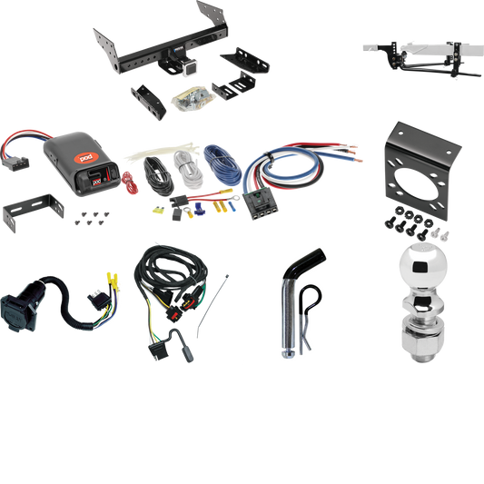 Fits 1991-1995 Plymouth Grand Voyager Trailer Hitch Tow PKG w/ 6K Round Bar Weight Distribution Hitch w/ 2-5/16" Ball + 2" Ball + Pin/Clip + Pro Series POD Brake Control + Generic BC Wiring Adapter + 7-Way RV Wiring (For 2 WD, Long Wheelbase Models)