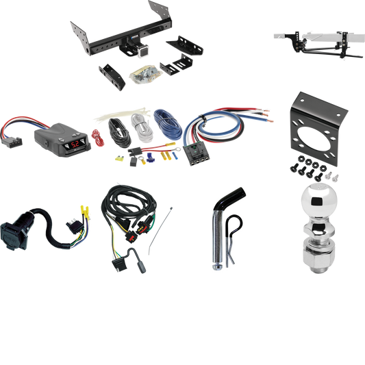 Fits 1991-1995 Chrysler Town & Country Trailer Hitch Tow PKG w/ 6K Round Bar Weight Distribution Hitch w/ 2-5/16" Ball + 2" Ball + Pin/Clip + Tekonsha Brakeman IV Brake Control + Generic BC Wiring Adapter + 7-Way RV Wiring (For 2 WD, Long Wheelbase M