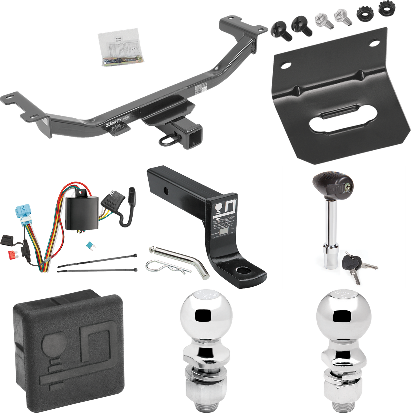 Fits 2010-2012 Acura RDX Trailer Hitch Tow PKG w/ 4-Flat Wiring + Ball Mount w/ 4" Drop + 2" Ball + 2-5/16" Ball + Wiring Bracket + Hitch Lock + Hitch Cover By Draw-Tite