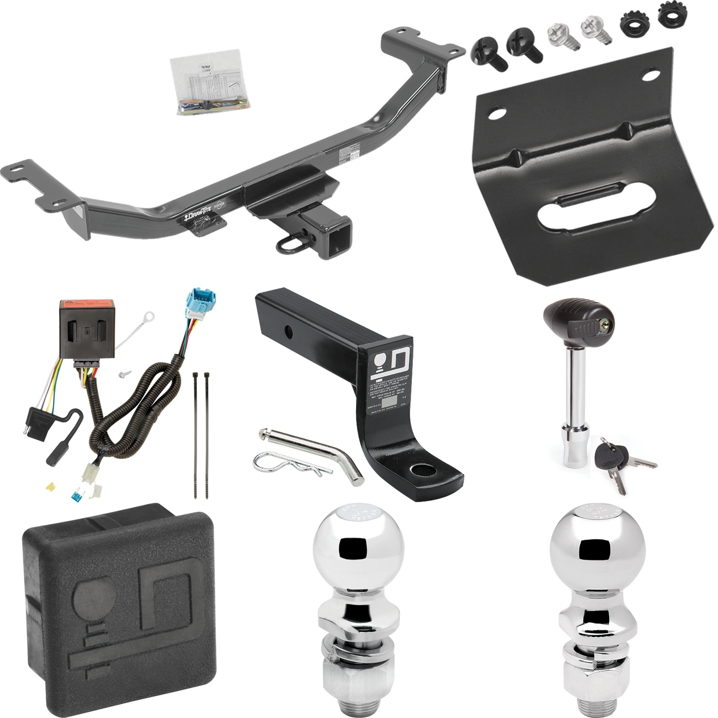 Fits 2013-2018 Acura RDX Trailer Hitch Tow PKG w/ 4-Flat Wiring + Ball Mount w/ 4" Drop + 2" Ball + 2-5/16" Ball + Wiring Bracket + Hitch Lock + Hitch Cover By Draw-Tite