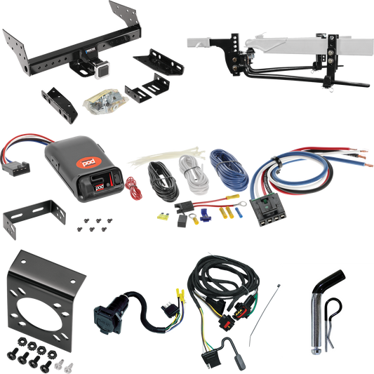 Fits 1991-1995 Dodge Caravan C/V Trailer Hitch Tow PKG w/ 6K Round Bar Weight Distribution Hitch w/ 2-5/16" Ball + Pin/Clip + Pro Series POD Brake Control + Generic BC Wiring Adapter + 7-Way RV Wiring (For 2 WD, Short Wheelbase Models) By Reese Towpo