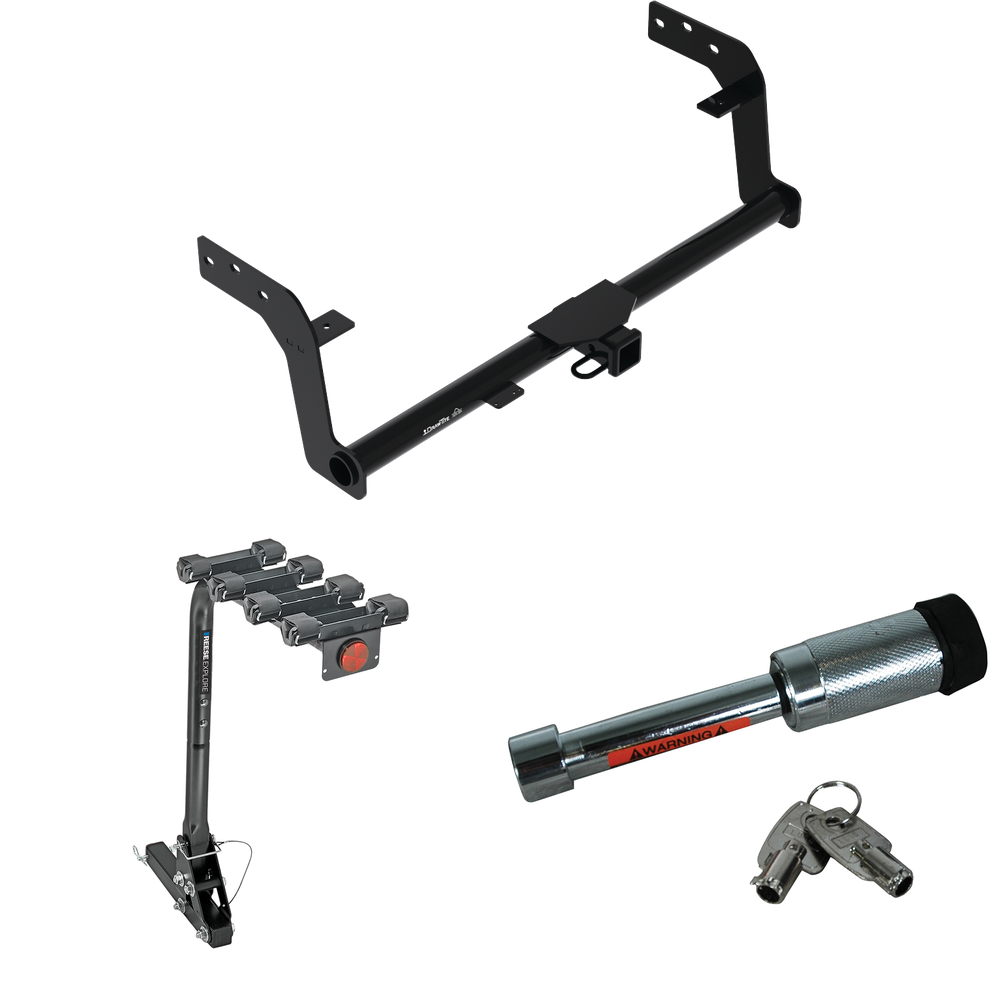 Fits 2022-2023 Genesis GV70 Trailer Hitch Tow PKG w/ 4 Bike Carrier Rack + Hitch Lock By Draw-Tite