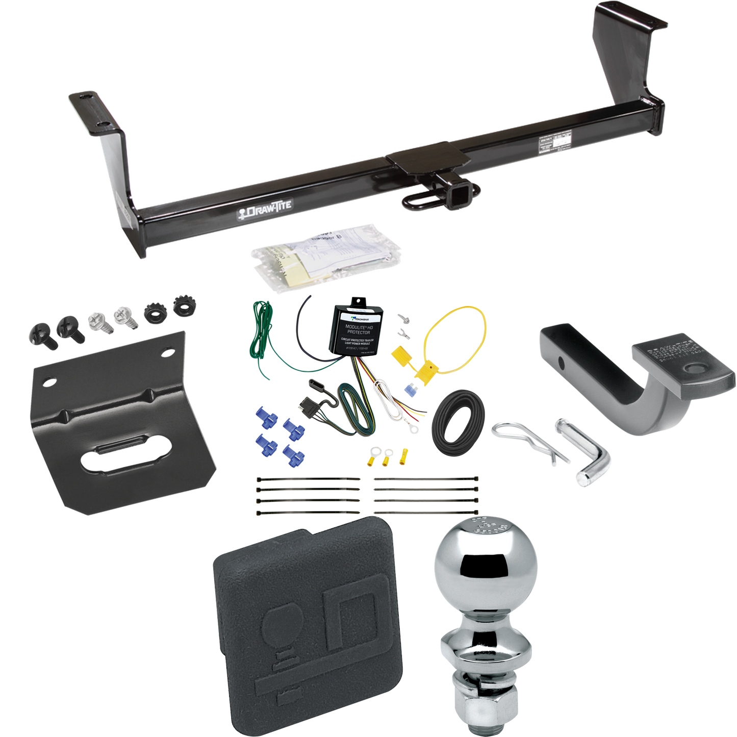 Fits 2001-2007 Volvo V70 Trailer Hitch Tow PKG w/ 4-Flat Wiring Harness + Draw-Bar + 2" Ball + Wiring Bracket + Hitch Cover (For Wagon Models) By Draw-Tite