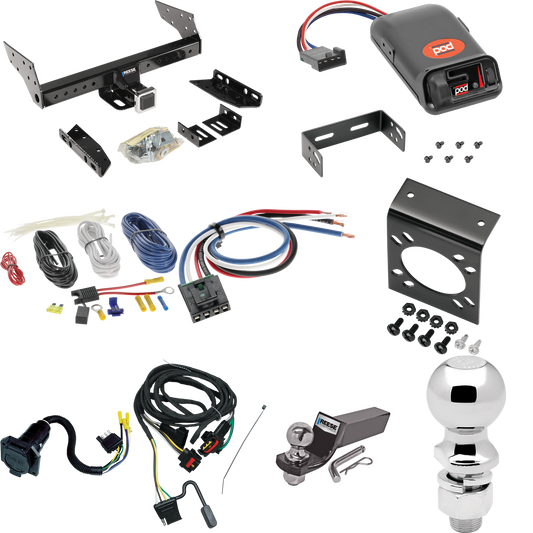 Fits 1991-1995 Dodge Caravan Trailer Hitch Tow PKG w/ Pro Series POD Brake Control + Generic BC Wiring Adapter + 7-Way RV Wiring + 2" & 2-5/16" Ball & Drop Mount (For 2 WD, Short Wheelbase Models) By Reese Towpower