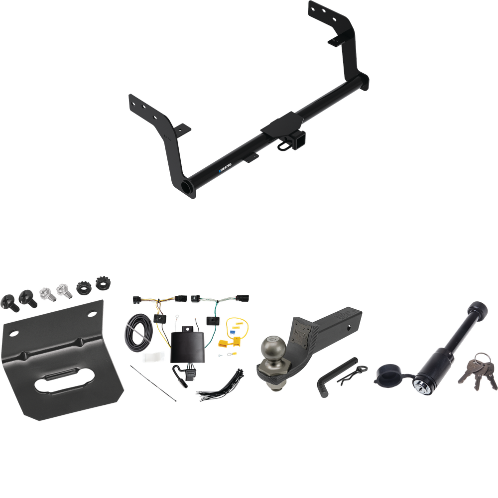 Fits 2022-2023 Genesis GV70 Trailer Hitch Tow PKG w/ 4-Flat Wiring + Interlock Tactical Starter Kit w/ 2" Drop & 2" Ball + Tactical Dogbone Lock + Wiring Bracket By Reese Towpower