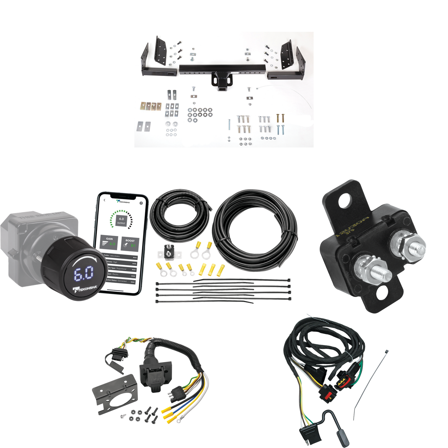 Fits 1991-1995 Chrysler Town & Country Trailer Hitch Tow PKG w/ Tekonsha Prodigy iD Bluetooth Wireless Brake Control + 7-Way RV Wiring (For 2 WD, Long Wheelbase Models) By Reese Towpower