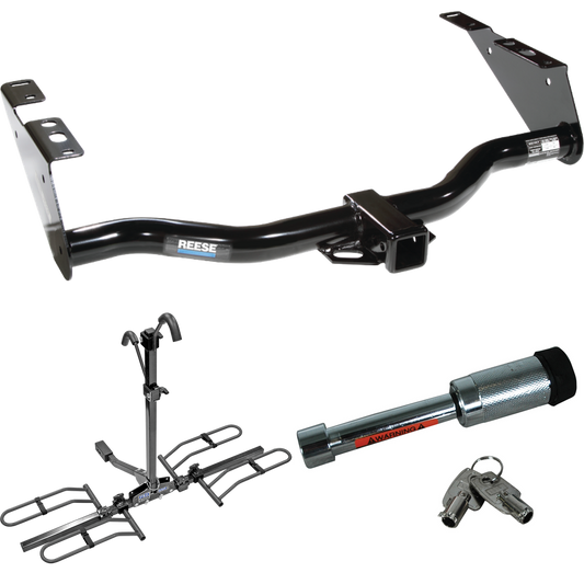 Fits 1996-2003 Chrysler Town & Country Trailer Hitch Tow PKG w/ 2 Bike Plaform Style Carrier Rack + Hitch Lock By Reese Towpower