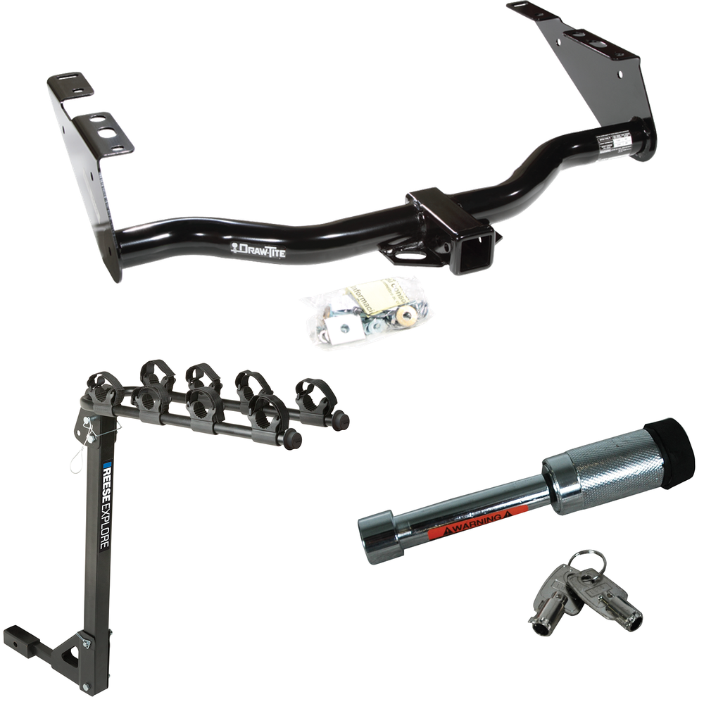 Fits 1996-2000 Plymouth Grand Voyager Trailer Hitch Tow PKG w/ 4 Bike Carrier Rack + Hitch Lock By Draw-Tite