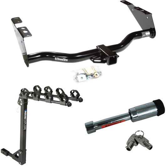 Fits 1996-2000 Plymouth Grand Voyager Trailer Hitch Tow PKG w/ 4 Bike Carrier Rack + Hitch Lock By Draw-Tite