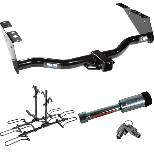 Fits 1996-2003 Dodge Caravan Trailer Hitch Tow PKG w/ 4 Bike Plaform Style Carrier Rack + Hitch Lock By Reese Towpower