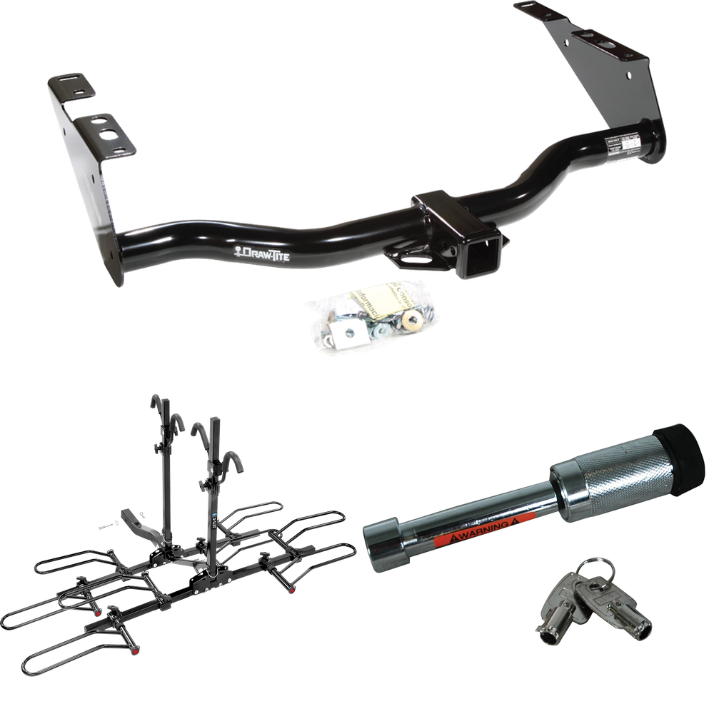 Fits 2004-2007 Chrysler Town & Country Trailer Hitch Tow PKG w/ 4 Bike Plaform Style Carrier Rack + Hitch Lock (Excludes: w/Stow & Go Seats Models) By Draw-Tite