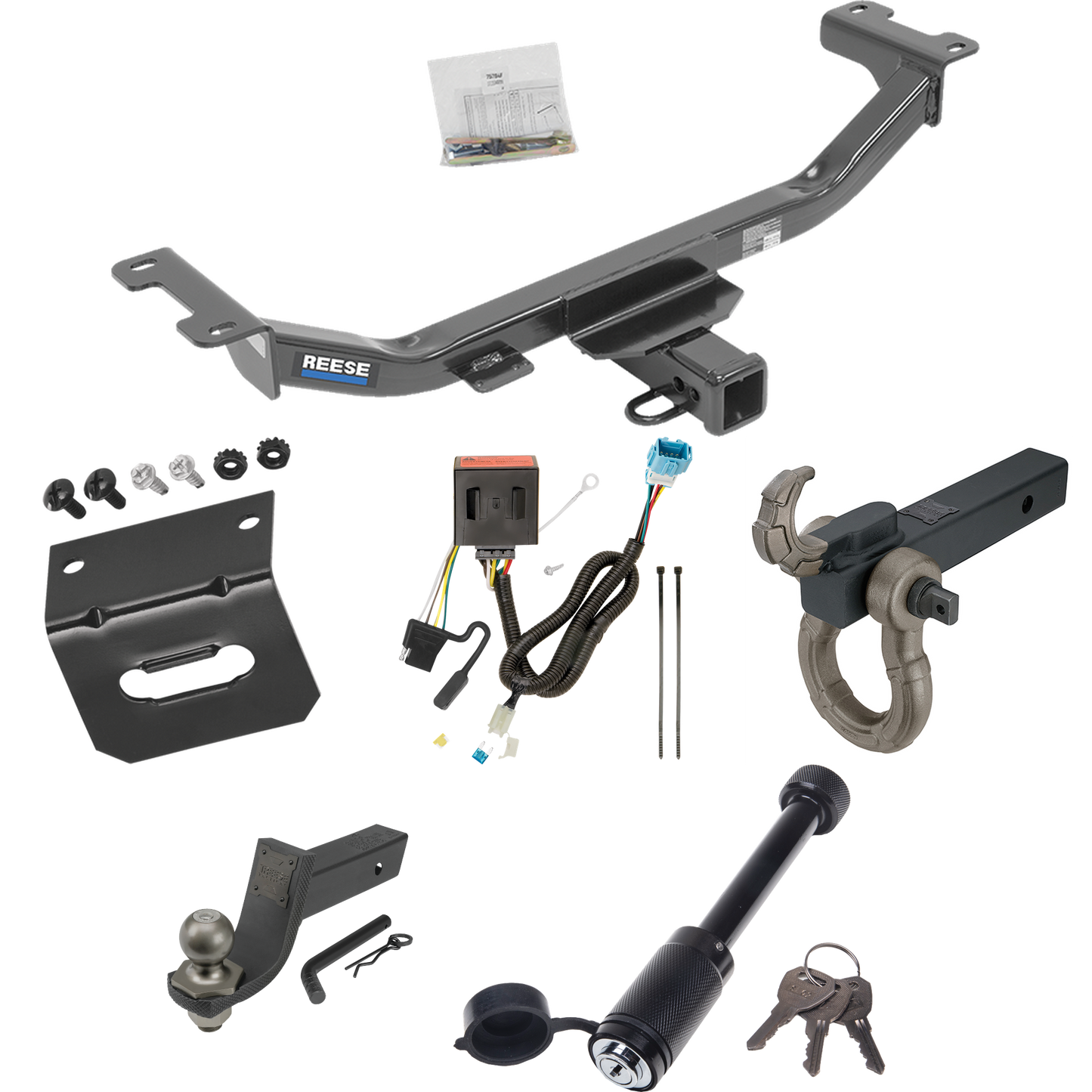 Fits 2013-2018 Acura RDX Trailer Hitch Tow PKG w/ 4-Flat Wiring + Interlock Tactical Starter Kit w/ 3-1/4" Drop & 2" Ball + Tactical Hook & Shackle Mount + Tactical Dogbone Lock + Wiring Bracket By Reese Towpower