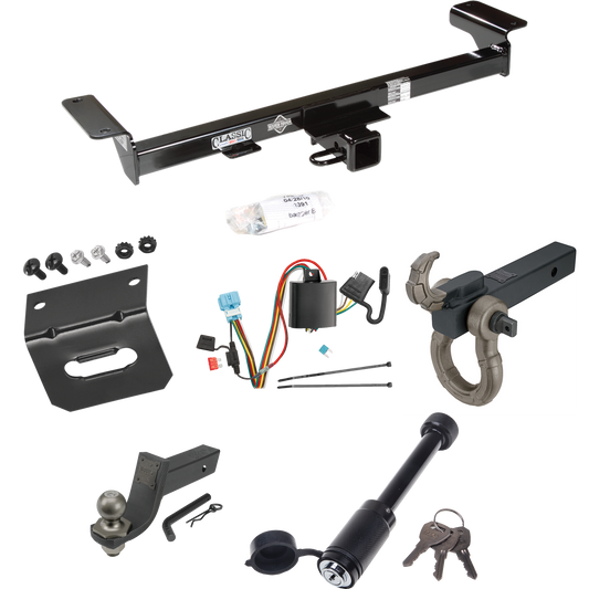 Fits 2007-2009 Acura RDX Trailer Hitch Tow PKG w/ 4-Flat Wiring + Interlock Tactical Starter Kit w/ 3-1/4" Drop & 2" Ball + Tactical Hook & Shackle Mount + Tactical Dogbone Lock + Wiring Bracket By Draw-Tite