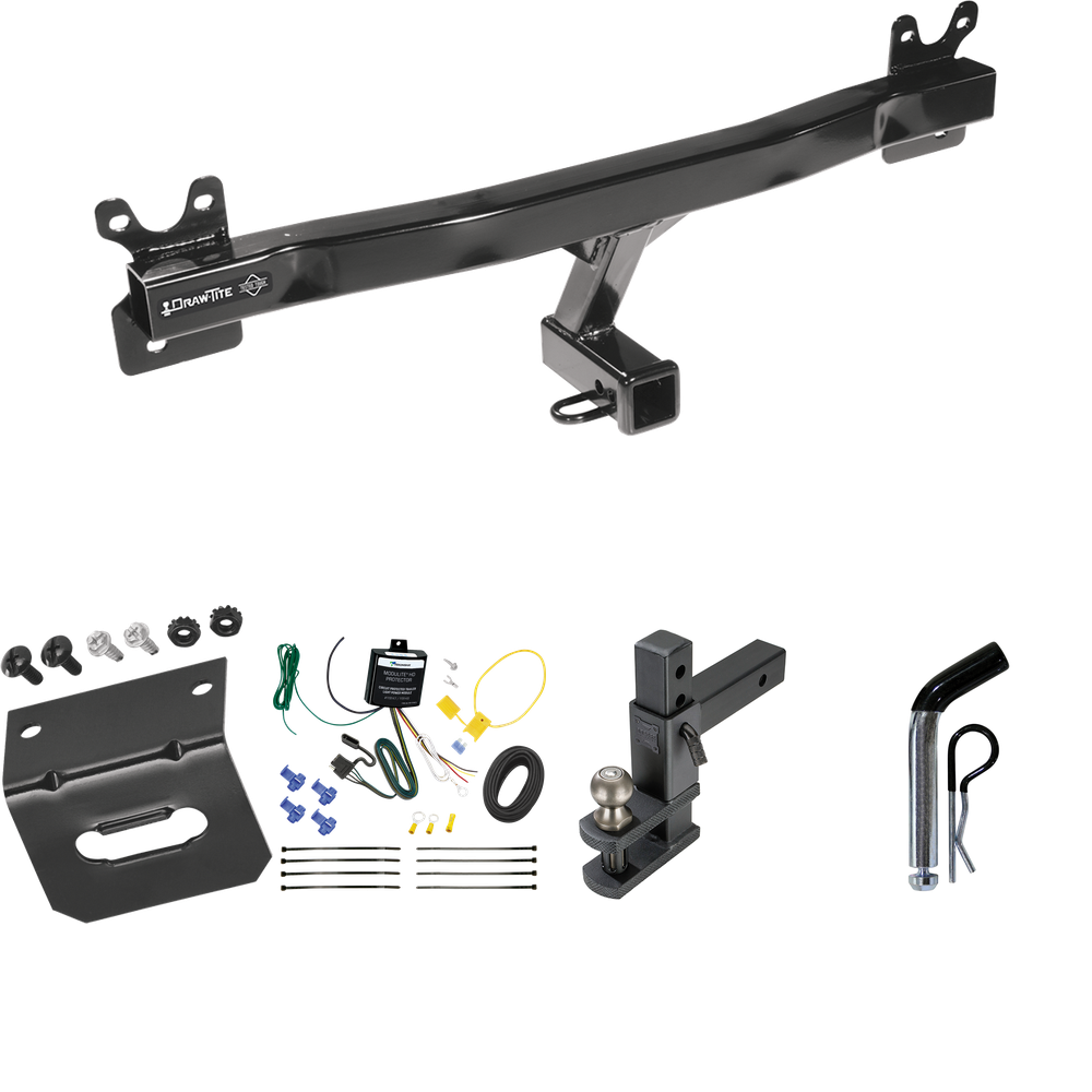 Fits 2011-2018 Volvo S60 Trailer Hitch Tow PKG w/ 4-Flat Wiring Harness + Adjustable Drop Rise Clevis Hitch Ball Mount w/ 2" Ball + Pin/Clip + Wiring Bracket (For Sedan Models) By Draw-Tite