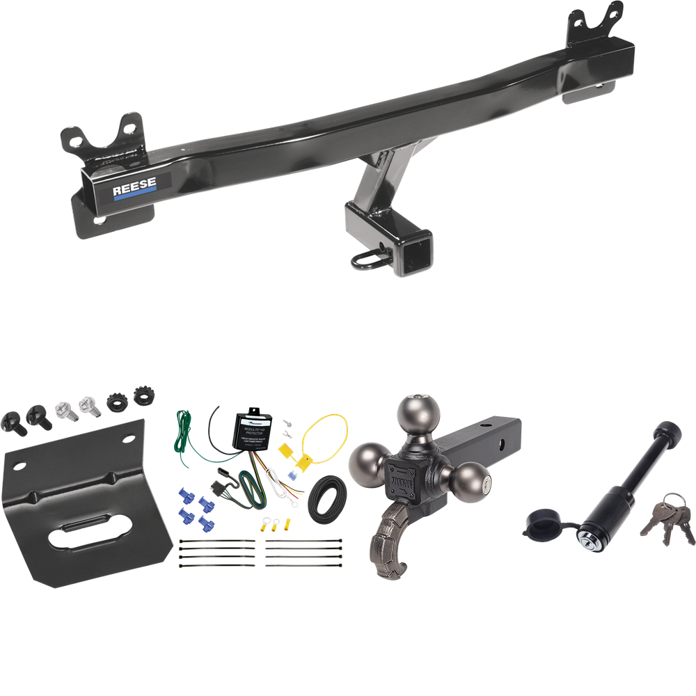 Fits 2008-2010 Volvo V70 Trailer Hitch Tow PKG w/ 4-Flat Wiring + Triple Ball Tactical Ball Mount 1-7/8" & 2" & 2-5/16" Balls w/ Tow Hook + Tactical Dogbone Lock + Wiring Bracket (For Wagon Models) By Reese Towpower