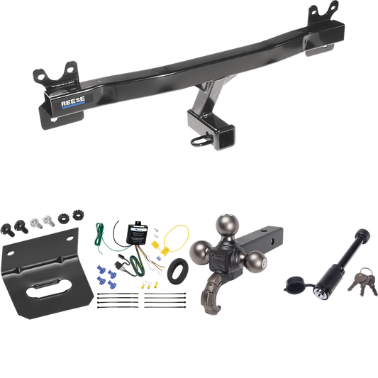 Fits 2008-2010 Volvo V70 Trailer Hitch Tow PKG w/ 4-Flat Wiring + Triple Ball Tactical Ball Mount 1-7/8" & 2" & 2-5/16" Balls w/ Tow Hook + Tactical Dogbone Lock + Wiring Bracket (For Wagon Models) By Reese Towpower