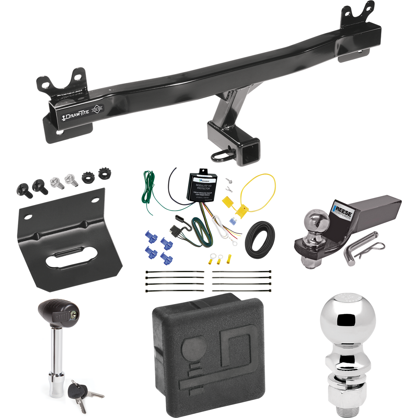 Fits 2011-2018 Volvo S60 Trailer Hitch Tow PKG w/ 4-Flat Wiring + Starter Kit Ball Mount w/ 2" Drop & 2" Ball + 2-5/16" Ball + Wiring Bracket + Hitch Lock + Hitch Cover (For Sedan Models) By Draw-Tite