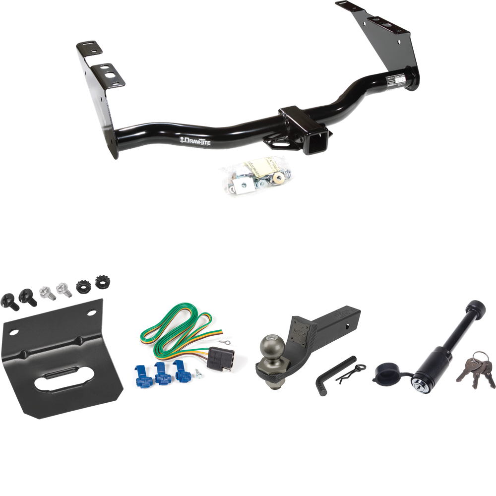 Fits 2004-2007 Dodge Caravan Trailer Hitch Tow PKG w/ 4-Flat Wiring + Interlock Tactical Starter Kit w/ 2" Drop & 2" Ball + Tactical Dogbone Lock + Wiring Bracket (Excludes: w/Stow & Go Seats Models) By Draw-Tite