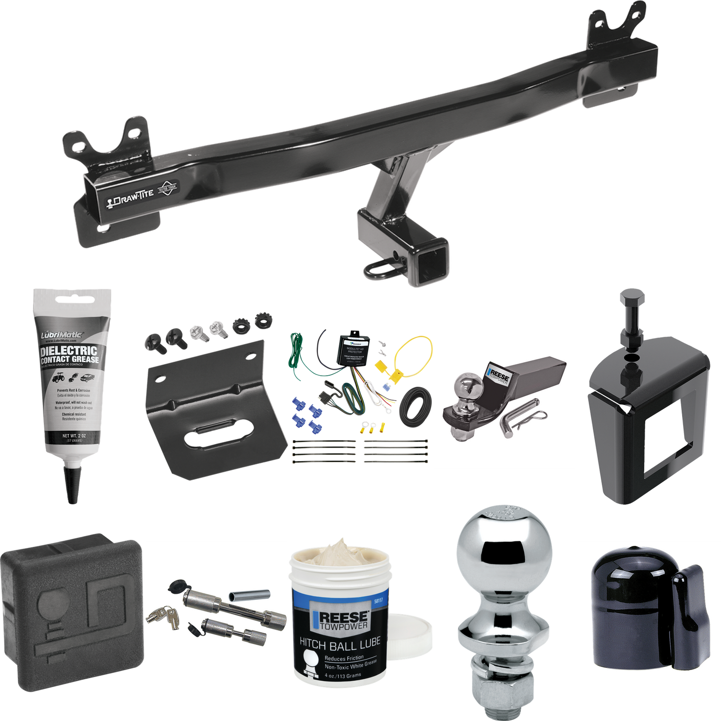 Fits 2011-2018 Volvo S60 Trailer Hitch Tow PKG w/ 4-Flat Wiring + Starter Kit Ball Mount w/ 2" Drop & 2" Ball + 1-7/8" Ball + Wiring Bracket + Dual Hitch & Coupler Locks + Hitch Cover + Wiring Tester + Ball Lube +Electric Grease + Ball Wrench + Anti