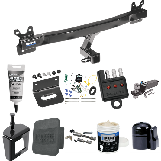 Fits 2008-2010 Volvo V70 Trailer Hitch Tow PKG w/ 4-Flat Wiring + Starter Kit Ball Mount w/ 2" Drop & 2" Ball + 1-7/8" Ball + Wiring Bracket + Dual Hitch & Coupler Locks + Hitch Cover + Wiring Tester + Ball Lube + Electric Grease + Ball Wrench + Anti