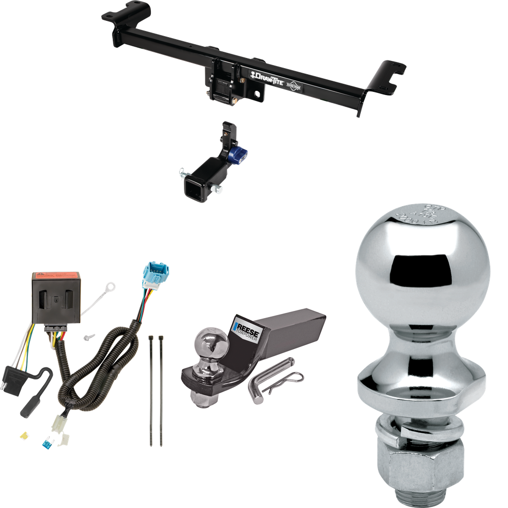 Fits 2013-2018 Acura RDX Trailer Hitch Tow PKG w/ 4-Flat Wiring + Starter Kit Ball Mount w/ 2" Drop & 2" Ball + 1-7/8" Ball By Draw-Tite