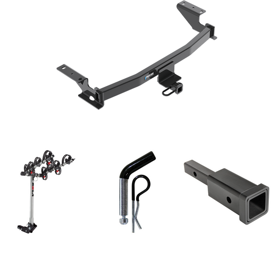 Fits 2013-2016 Mazda CX-5 Trailer Hitch Tow PKG w/ Hitch Adapter 1-1/4" to 2" Receiver + 1/2" Pin & Clip + 4 Bike Carrier Rack By Reese Towpower