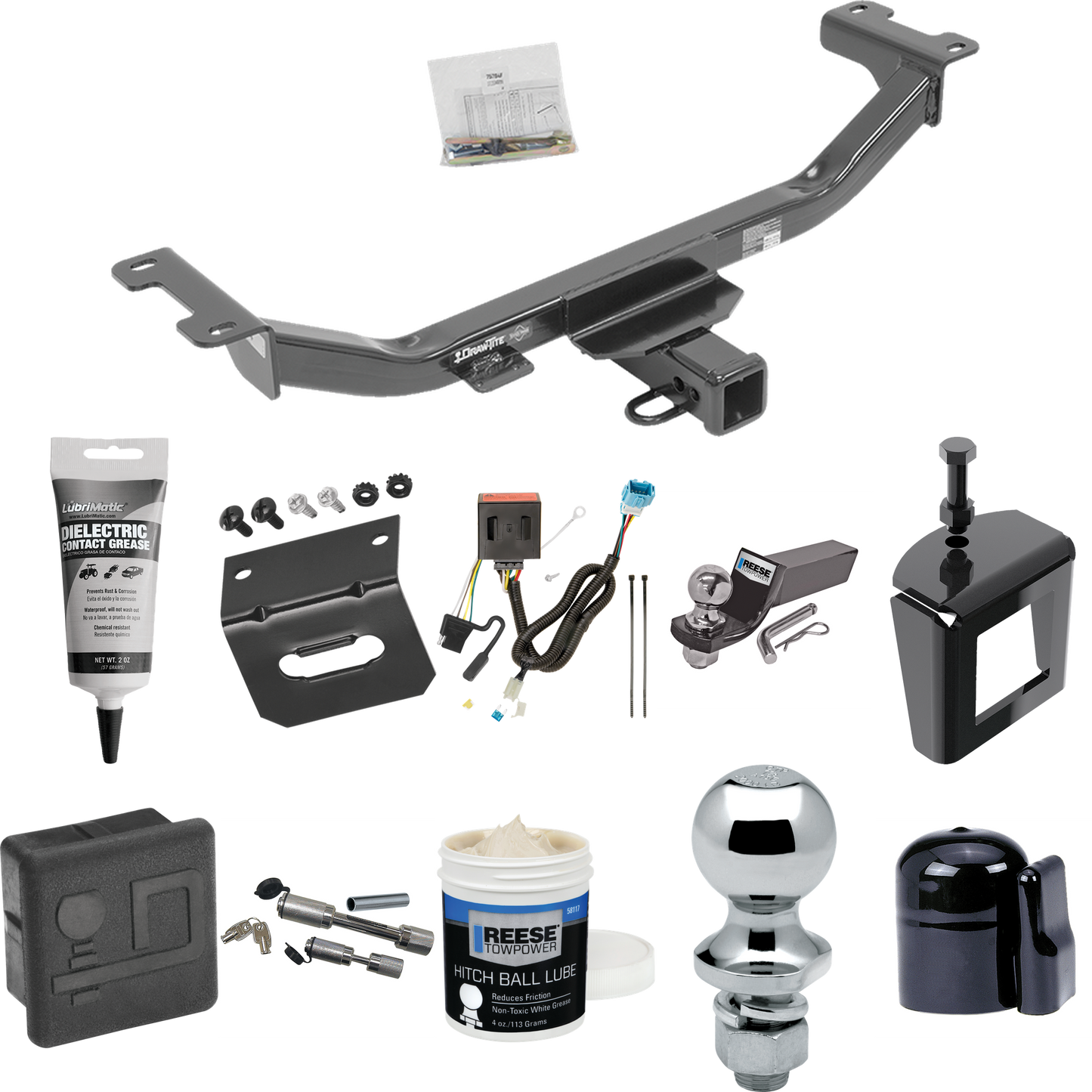 Fits 2013-2018 Acura RDX Trailer Hitch Tow PKG w/ 4-Flat Wiring + Starter Kit Ball Mount w/ 2" Drop & 2" Ball + 1-7/8" Ball + Wiring Bracket + Dual Hitch & Coupler Locks + Hitch Cover + Wiring Tester + Ball Lube +Electric Grease + Ball Wrench + Anti