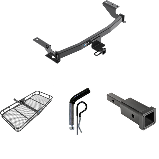 Fits 2017-2023 Mazda CX-5 Trailer Hitch Tow PKG w/ Hitch Adapter 1-1/4" to 2" Receiver + 1/2" Pin & Clip + 60" x 24" Cargo Carrier Rack (Excludes: Diesel Engine Models) By Reese Towpower