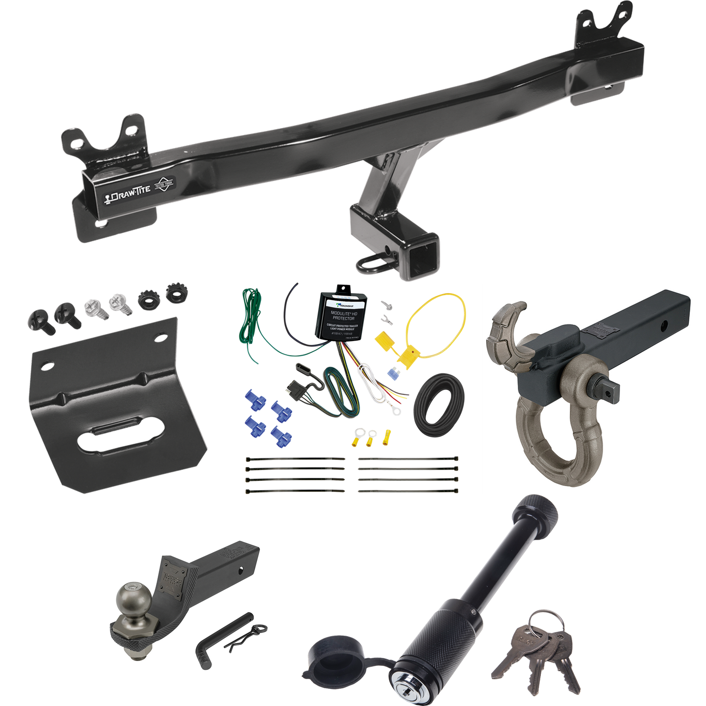 Fits 2008-2010 Volvo V70 Trailer Hitch Tow PKG w/ 4-Flat Wiring + Interlock Tactical Starter Kit w/ 2" Drop & 2" Ball + Tactical Hook & Shackle Mount + Tactical Dogbone Lock + Wiring Bracket (For Wagon Models) By Draw-Tite