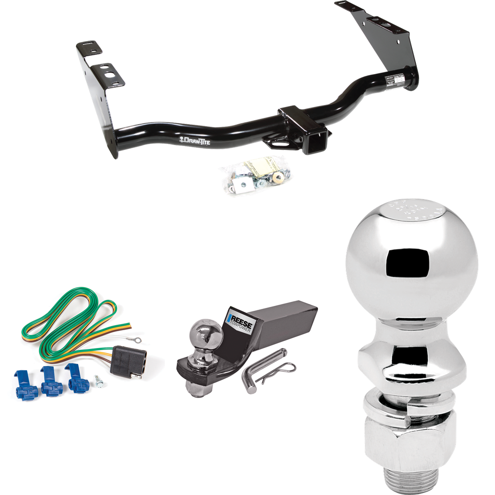 Fits 2004-2007 Dodge Grand Caravan Trailer Hitch Tow PKG w/ 4-Flat Wiring + Starter Kit Ball Mount w/ 2" Drop & 2" Ball + 2-5/16" Ball (Excludes: w/Stow & Go Seats Models) By Draw-Tite