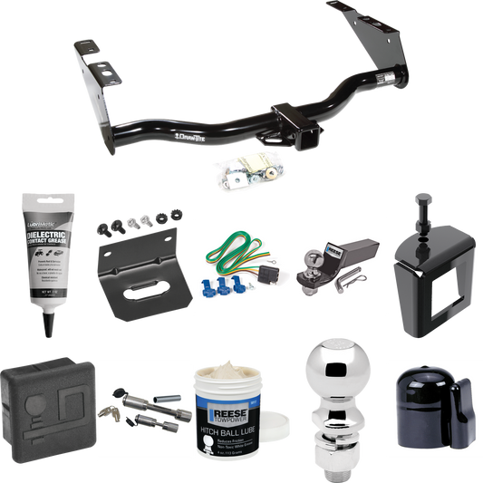 Fits 2004-2007 Chrysler Town & Country Trailer Hitch Tow PKG w/ 4-Flat Wiring + Starter Kit Ball Mount w/ 2" Drop & 2" Ball + 2-5/16" Ball + Wiring Bracket + Dual Hitch & Coupler Locks + Hitch Cover + Wiring Tester + Ball Lube +Electric Grease + Ball