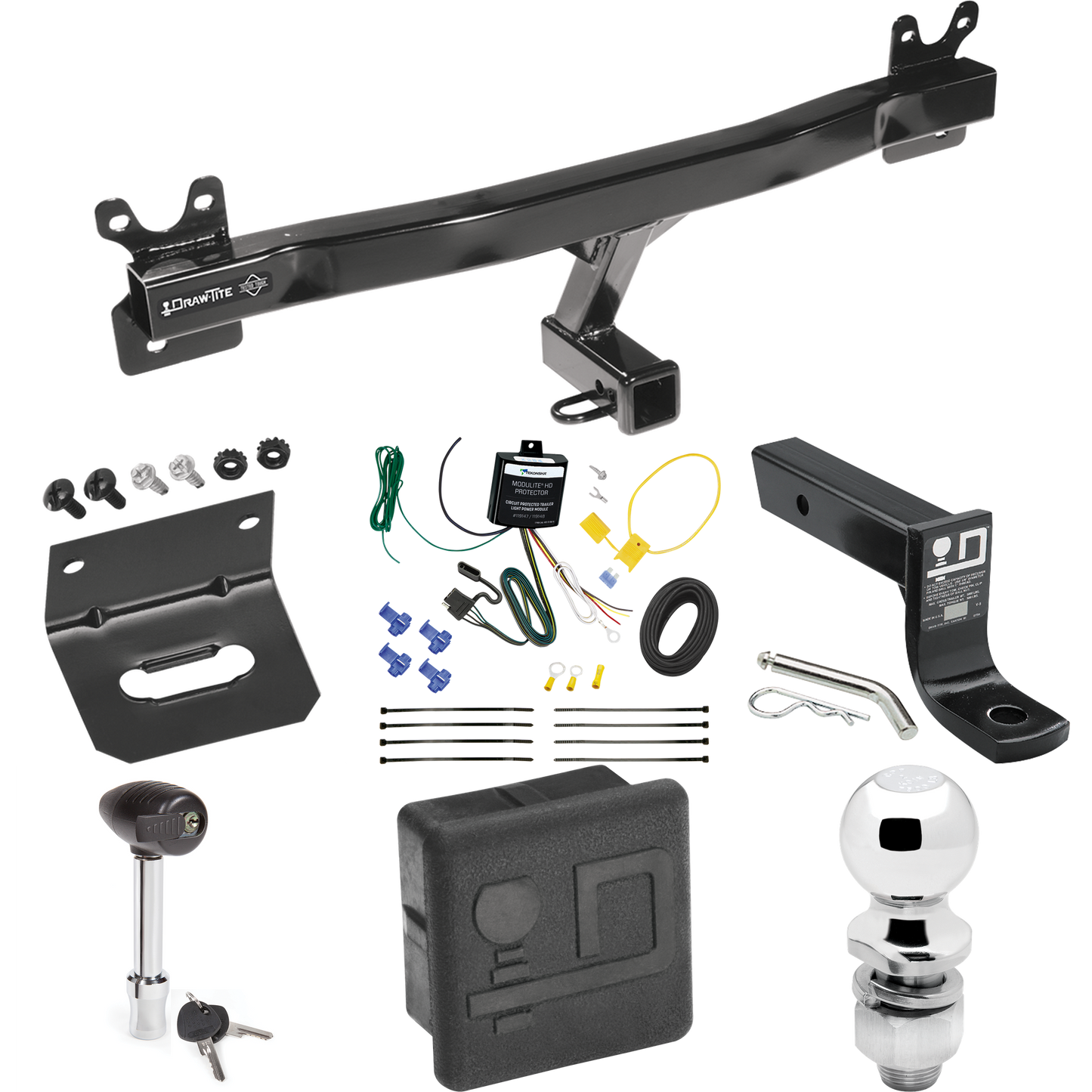 Fits 2008-2010 Volvo V70 Trailer Hitch Tow PKG w/ 4-Flat Wiring + Ball Mount w/ 4" Drop + 2" Ball + Wiring Bracket + Hitch Lock + Hitch Cover (For Wagon Models) By Draw-Tite