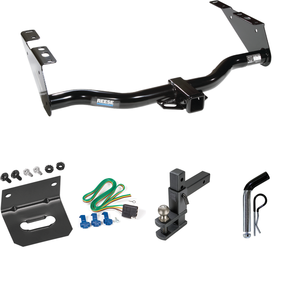 Fits 2004-2007 Chrysler Town & Country Trailer Hitch Tow PKG w/ 4-Flat Wiring Harness + Adjustable Drop Rise Clevis Hitch Ball Mount w/ 2" Ball + Pin/Clip + Wiring Bracket (Excludes: w/Stow & Go Seats Models) By Reese Towpower