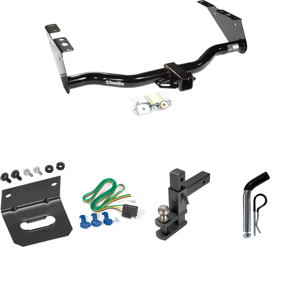 Fits 2004-2007 Dodge Grand Caravan Trailer Hitch Tow PKG w/ 4-Flat Wiring Harness + Adjustable Drop Rise Clevis Hitch Ball Mount w/ 2" Ball + Pin/Clip + Wiring Bracket (Excludes: w/Stow & Go Seats Models) By Draw-Tite