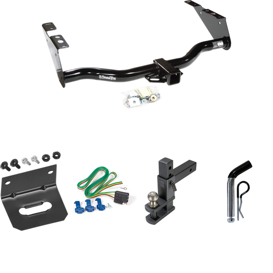 Fits 2004-2007 Dodge Grand Caravan Trailer Hitch Tow PKG w/ 4-Flat Wiring Harness + Adjustable Drop Rise Clevis Hitch Ball Mount w/ 2" Ball + Pin/Clip + Wiring Bracket (Excludes: w/Stow & Go Seats Models) By Draw-Tite