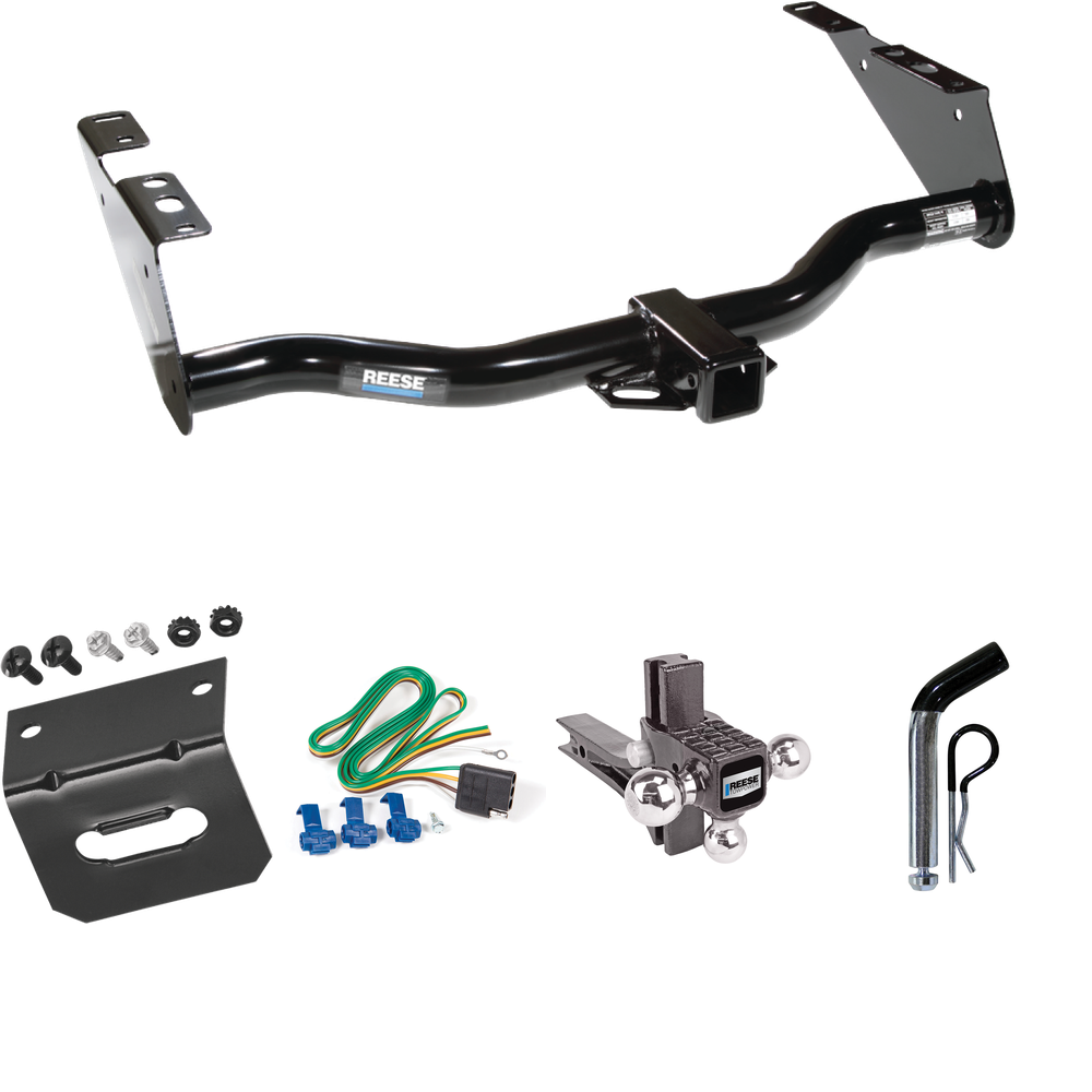 Fits 2004-2007 Dodge Caravan Trailer Hitch Tow PKG w/ 4-Flat Wiring Harness + Adjustable Drop Rise Triple Ball Ball Mount 1-7/8" & 2" & 2-5/16" Trailer Balls + Pin/Clip + Wiring Bracket (Excludes: w/Stow & Go Seats Models) By Reese Towpower